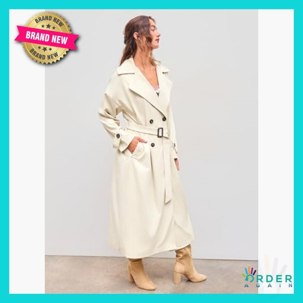 Oversized Trench Coat Long Length Classic Elegant Chic Minimal Belted - Picture 4 of 7